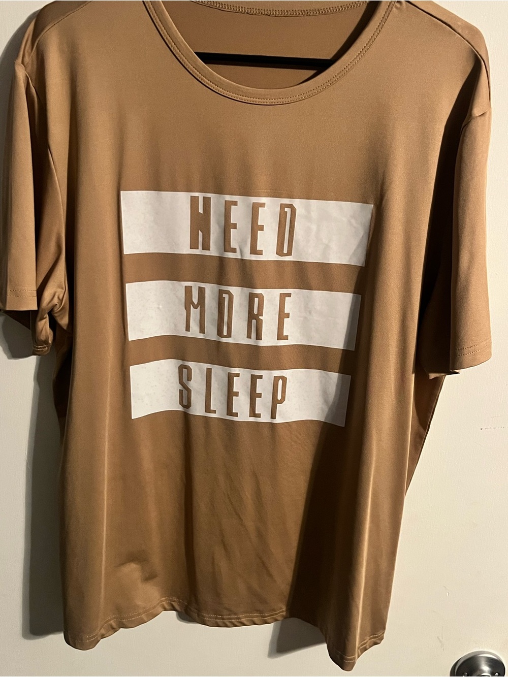 SHEIN Tan Short Sleeve Graphic Tee - "Need More Sleep"